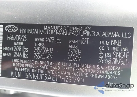 2023 Hyundai Tucson Sel from USA, damaged, VIN 5NMJF3AE1PH231790